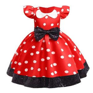 New Polka Dot Bow Sequin Little Fly Sleeve Princess Dress for Girls Christmas and Halloween Cosplay Performance Costume2026