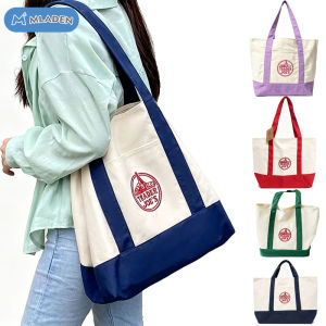 MLADEN Trader Joes Canvas Tote Bags Reusable Foldable Shopping Bag Back To Back Pockets Fashion Embroidery Canvas Bag