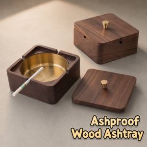 Tulip Home Furnishings Store Wooden Ashtray With Lid Ashproof 304 Stainless Steel Liner Natural Wood Ash Holder For Home Office Hotel Restaurant Gift