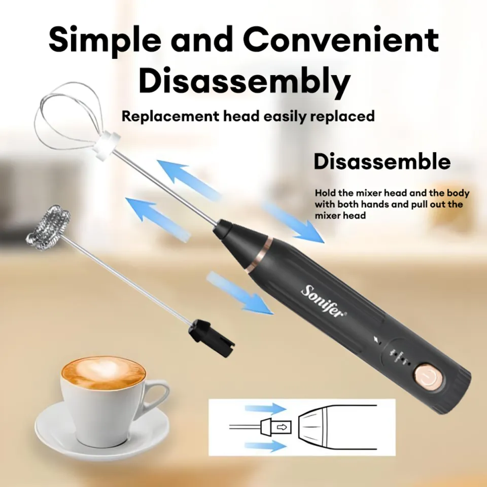 Sonifer 3-Speed Milk Frother Handheld whisker for Coffee with Whisks USB  Rechargeable Stainless Whisk for Cappuccino, Latte, Bulletproof Coffee,
