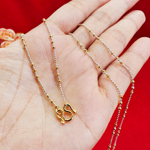 สร้อยคอทองสองกษัตริย์ลายไข่ปลาคั่น 3 เม็ด ความยาว 18 นิ้ว ใส่ในชีวิตประจำวันได้ ทำจากทองเหลือง สร้อย 2k ใส่ได้ทุกโอกาส