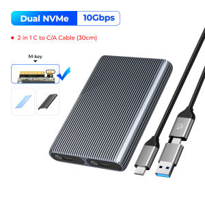 M2ช่องคู่ ORICO NVMe Enclosure แบบ Dual Protocol ฮาร์ดไดรฟ์เคส SSD เครื่องมือฟรีกับ UASP PD60W USB3.2 Type C แท่นวางมือถือ