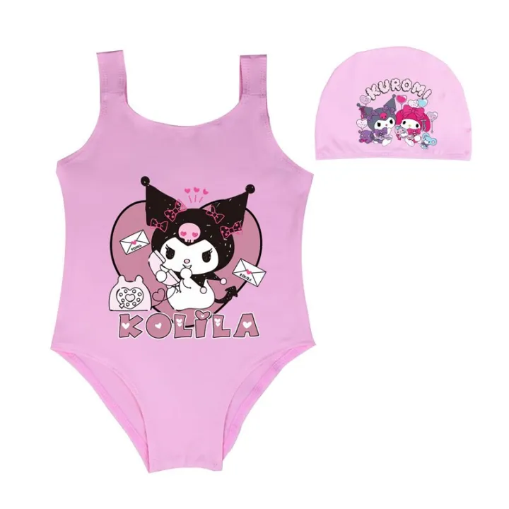 Sanrioed Anime Kuromi Melody Girl One-Piece Swimsuit Cartoon