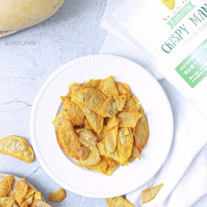 มะม่วงอบกรอบ 50 กรัม  มะม่วง100% รสชาติจากมะม่วงแท้ ไม่มีน้ำตาลและสารกันบูด ไม่มีโซเดียมและคอเลสเตอรอล กลูเต็นฟรี