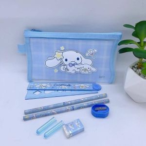 7pcs/set Kawaii Sanrio Kuromi Cute Stationery Gift Box My Melody Cinnamoroll Gel Pencil Folding Ruler Eraser Pencil Stationery Set School Supplies Childrens Day Gift