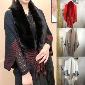 NOER Womens Cardigan Choàng Evening Dresses Sang trọng Kết Thúc Tốt Đẹp Mùa đông Ấm Áp Giả Cổ Áo Lông Thú Đan Khăn Choàng