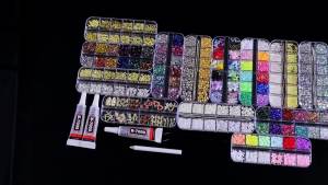 BANA Bedazzling Kit Nail Charms Rhinestones Kit with 13 Boxes of Nail Gems 18000Pcs 3D Gold and Silver Nail Charms with Cross Crown Pearls for DIY Nail Designs
