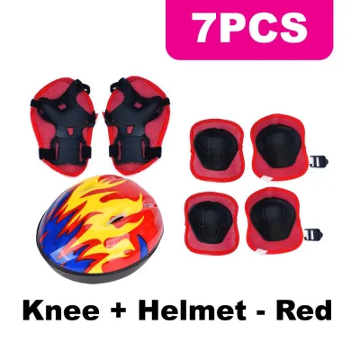 #ReadyStock Kids Protection Gear (7Pcs/Set) Kids Safety Roller Skating Helmet Knee Elbow Wrist Pads Set for Bicycle Cycling Skateboarding Protective Gear
