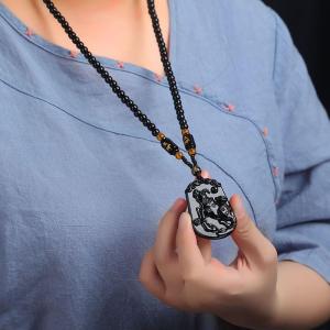 已开光 招财 黑曜石水晶吊坠十二生肖吊坠本命年男女款挂坠招财项链水晶饰品礼物项坠全珠链子礼物 Fortune Obsidian Crystal Pendant Male and Female 12 Zodiac Rat Ox Tiger Rabbit Dragon Snake Horse Sheep Monkey Chicken Pig Personality Necklace Gift