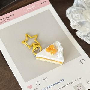2Pcs 3D Cake Star Keychain for Women Bag Pendant Novelty Mango Triangle Cream Dessert Resin Key Chains Kawaii Girls Accessory Gift