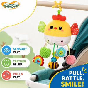 Aoduoyaya Baby Stroller Toy Pull String Rattle Teether Sensory Clip On Crib Car Seat Plush Infant Toy