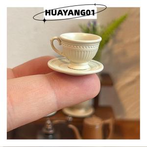 HUAYANG01 [HOT FASHION] 2PCS Small Luxury French Coffee Cup Plate Set Toy Dollhouse Mini Furniture Model DIY Accessories Miniature Scene Decoration