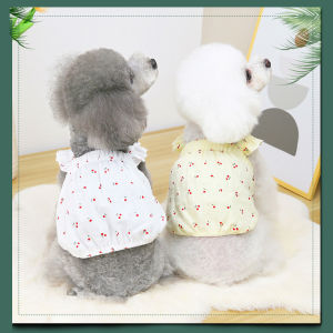 DY รัก Ins เกาหลีสัตว์เลี้ยงสลิงเสื้อเชอร์รี่ดอกไม้ระบายอากาศเสื้อผ้าสุนัขลูกไม้นัวเนียแขนเจ้าหญิง Ladylike Shihztu ชุด