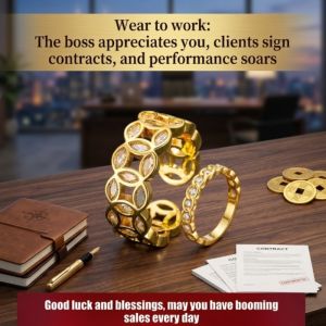 ⚡Attract Wealth⚡Lucky Copper Coin Rhinestones Open Ring Sand Gold Diamond Lucky Ring Attract Wealth Luxury Abrasion