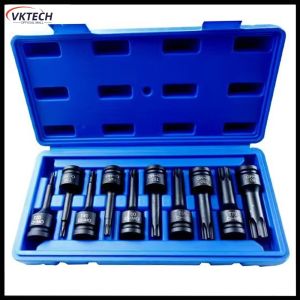 【Vktech】 10Pcs 1/2In Hexagonal Drive Bits Kit Wear Resist Cr-V Steel Hex Socket Tool Kit Metric Power Nuts Drill Set For Automotive Pneumatic Electric Repair 【1-3 days Delivery】