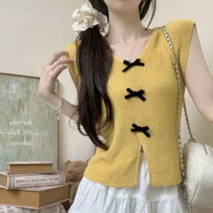 ⚡Port⚡blouses women new style 2025 V-neck Bow Small Fly Sleeved Knitwear Women Niche Design Sense T-shirt Chic Slim Fitting Top  2️⃣0️⃣2️⃣5️⃣