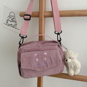 MSHNXA น่ารักน่ารักๆ ภาษาญี่ปุ่นญี่ปุ่น แฟชั่นสำหรับผู้หญิง สีทึบทึบ ลายหมี ช้อปปิ้ง กระเป๋าถือสำหรับผู้หญิง กระเป๋าใส่โทรศัพท์มือถือ กระเป๋าแมสเซนเจอร์ กระเป๋าผ้าใบแคนวาส