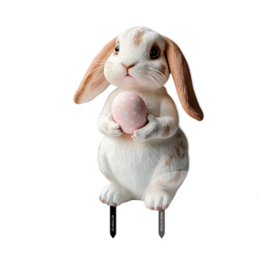Festival Garden Stake Rabbit with Colorful Eggs Lawn Decoration Weather Resistant PVC Ornament for Easters Celebration