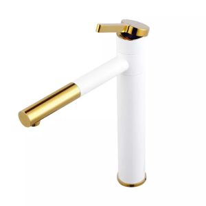 [ Hàng cao cấp ] Vòi lavabo nóng lạnh mỏ xi sơn tĩnh điện trắng vàng loại 30cm QM.VR038