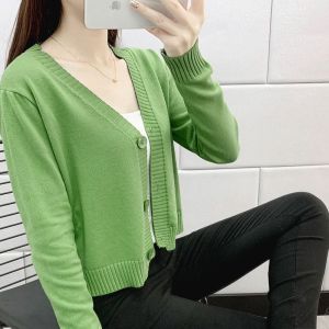 Womens Simple Long Sleeve Cardigan Crop Top