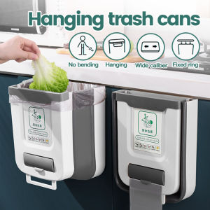 Foldable Hanging Kitchen Trash Can Wall Mounted Trash Bin Hanging Trashcan With Trash Bag Basket Trash Can Easy Open and Clean with Trash Bag Holder