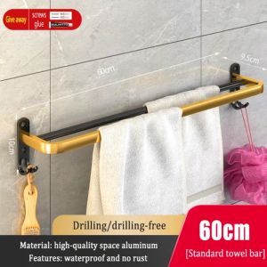 Bathroom Rack Shelf Aluminum Toilet Rack Black Gold Towel Rack Drill-free Wall Mounted Bathroom Accessories