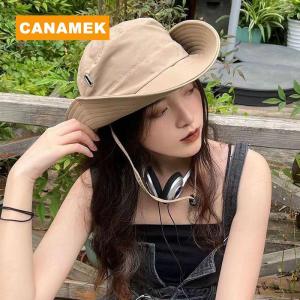 【CANAMEK】 High Quality Sun Protection Bucket Hats Wide Brimmed Hats With Adjustable Drawstring Bucket Hats