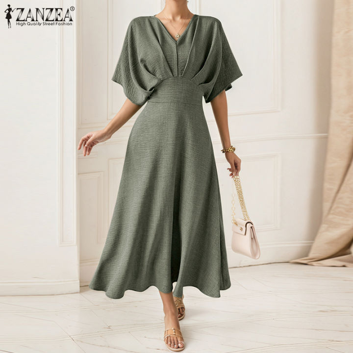 sachin and babi light blue dress Autumn Winter Women's A-Line Midi Dress, Casual V-Neck Long Sleeve Knit  Dress, Solid Color with Natural Waistline main image 0