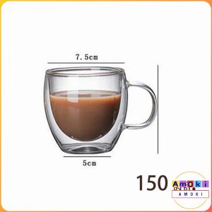 Amoki Transparent Double Wall Glass Cup Coffee Mug Heat Resistant Cup With Handle 150ml/250ml/350ml