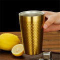 Creative Hammer Texture แก้วเบียร์สแตนเลส Double Wall Drinkware เครื่องดื่มเย็นถ้วยกาแฟชาแก้วน้ำห้องครัว Bar Utensils. 