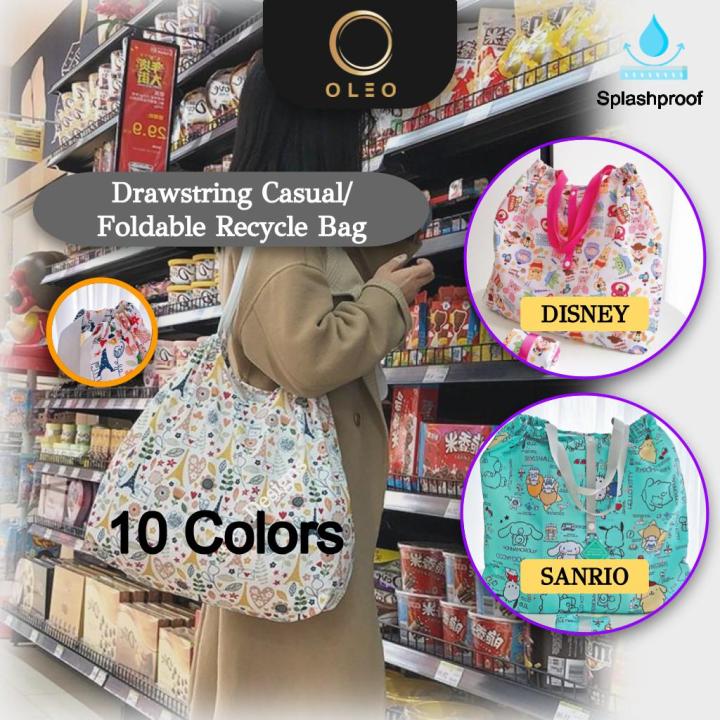 [SG Instock] Water Resistant Drawstring Foldable Shopping Bag Casual Recycle Bag Durable