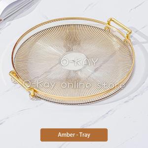 O-KAY Large Round Tray with Handle Gold Serving Trays Decorative Luxury Tea Tray Coffee Table Decor