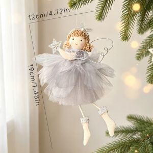 MIRELAE Chất liệu nhung mềm mại Đồ trang trí thiên thần Giáng sinh Tư thế ngồi Đôi cánh mềm mại Búp bê thiên thần bằng vải mềm Dễ thương Thiết kế móc khóa trang trí Búp bê nhồi bông dễ thương Trang trí cây thông Noel