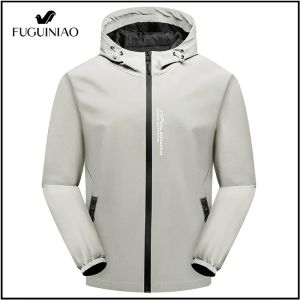 FUGUINIAO Raincoat Jacket Mens Autumn Outdoor Sports Waterproof Windbreaker Hiking Hooded Tooling Jacket