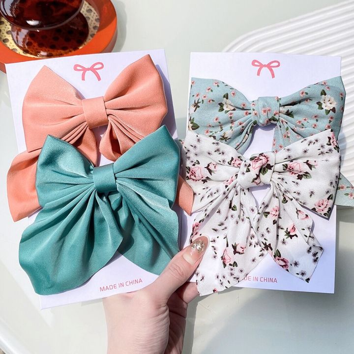 Set of Bow Hair Clips Pastoral Retro Style Big Bow Polka Dot