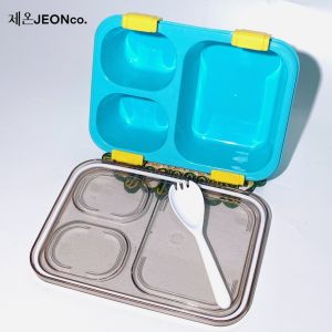 Kotak Makan Anak Tahan Panas Multicolor dengan Tutup Transparant dan Sendok Food Grade - Free Sendok