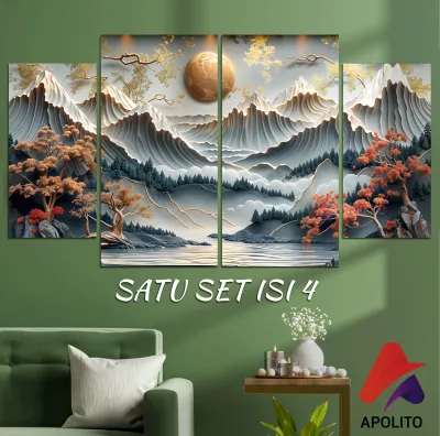 HIASAN DINDING SET ABSTRAK PEMANDANGAN SET ISI 4 KAMAR DEKORASI RUMAH WALL DECOR PAJANGAN KAMAR