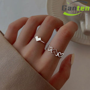 Ganten🍎2PCS/Set dua potong cincin cinta zirkon hitam gaya Korea untuk wanita aksesoris kelas atas cincin mode sederhana COD