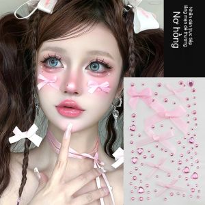 nhãn dán trang trí lãng mạn hồng nhãn dán mắt trang điểm thắt ruy băng tính cách độc đáo