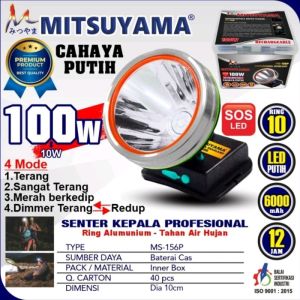 OBRALL!!! Senter Kepala Jumbo Mitsuyama MS-156 Cahaya Putih / MS-157 Cahaya Kuning Super Terang 100WAT