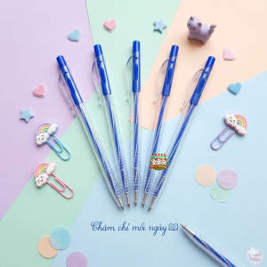 [HÀNG CÓ SẴN]Combo 10 Bút Bi Bấm Mực Xanh Ngòi 0.7mm Thân Trong Suốt Lò Xo Tăng Nảy Viết Êm Mực Đều Cho Học Sinh Văn Phòng