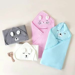 Hooded Baby Bath Towel Wrap Coral Fleece Cartoon Design for Bath Time Nursery or Travel Care