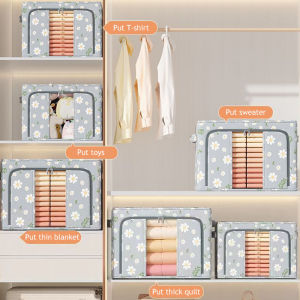 24/66/100L Foldable Oxford Clothes Storage Box With Steel Frame Extra Large Detachable Wardrobe Organizer Kotak Simpanan