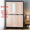 MIZCA BIORGA Lemari Pakaian Susun Plastik Dengan Gantung Kunci Cermin Ukuran JUMBO 105 x 50 x 175 cm 3 Pintu. 