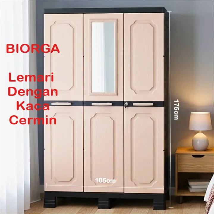 MIZCA%20BIORGA%20Lemari%20Pakaian%20Susun%20Plastik%20Dengan%20Gantung%20Kunci%20Cermin%20Ukuran%20JUMBO%20105%20x%2050%20x%20175%20cm%203%20Pintu%20-%20Image%204