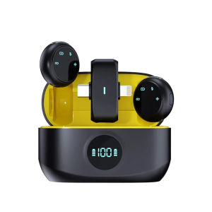 ไมโครโฟนไร้สายแบบหนีบปกเสื้อ 2in1 สำหรับ iPad Android พร้อมเคสชาร์จ ไมค์ขนาดเล็กสำหรับการถ่ายทอดสด วิดีโอ วล็อก