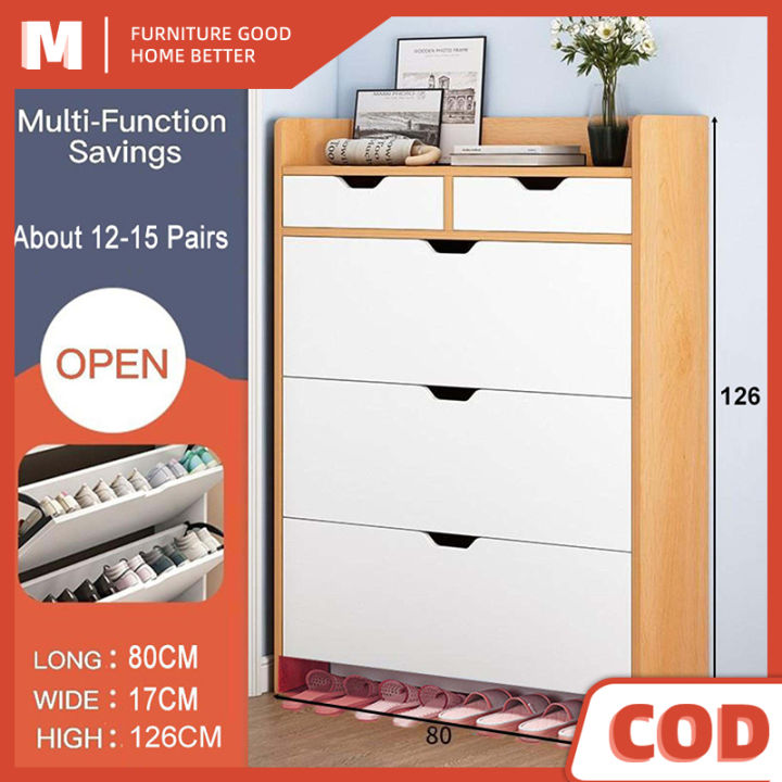 3 Tier Shoe Wood Flip Shoe Rack Organizer Large Storage with