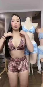 Sét Bikini Đồ Bơi 2 Mảnh Quần Cạp Cao Áo Tam Giác 2 LỚP CARO Co Giản 4 Chiều Tôn Dáng Lanbi LB74