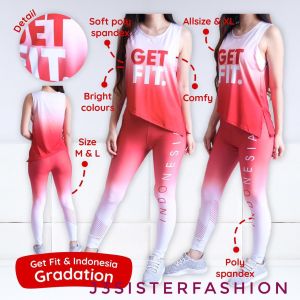 BAJU DAN CELANA OLAHRAGA GET FIT GRADASI merah putih atasan outer baju senam atau setelan zumba aerobik fitness