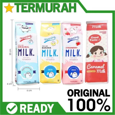 New Creative Simulation Of Milk Cartoon Pencil Case Cute PU Pen Bag Stationery Pouch for Student School Supplies blue Cartons Kawaii Office Red Milk Tempat Pensil Lucu Unik Kotak Susu Anak Kids Box Caramel Good Taste